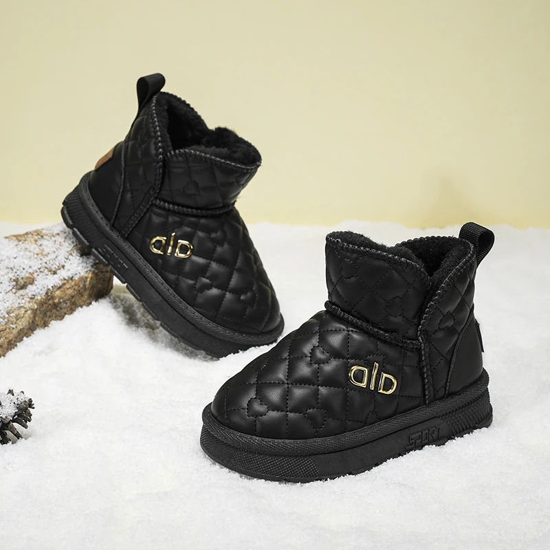 새로운 아동 패션 부츠 겨울 두꺼운 소년 소녀용 미끄럼 방지 따뜻한 가죽 부츠 사이드 지퍼 솔리드 키즈 2026 캐주얼 신발