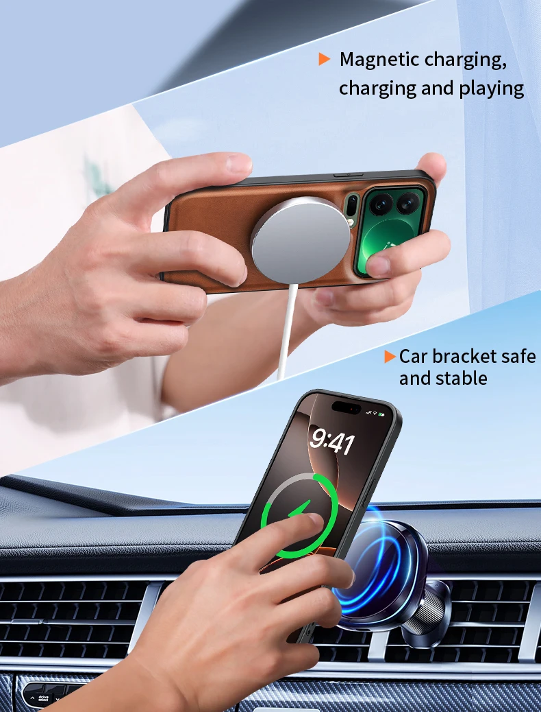 Magnetic Leather Stand Case with Camera Protection and Holder Cover