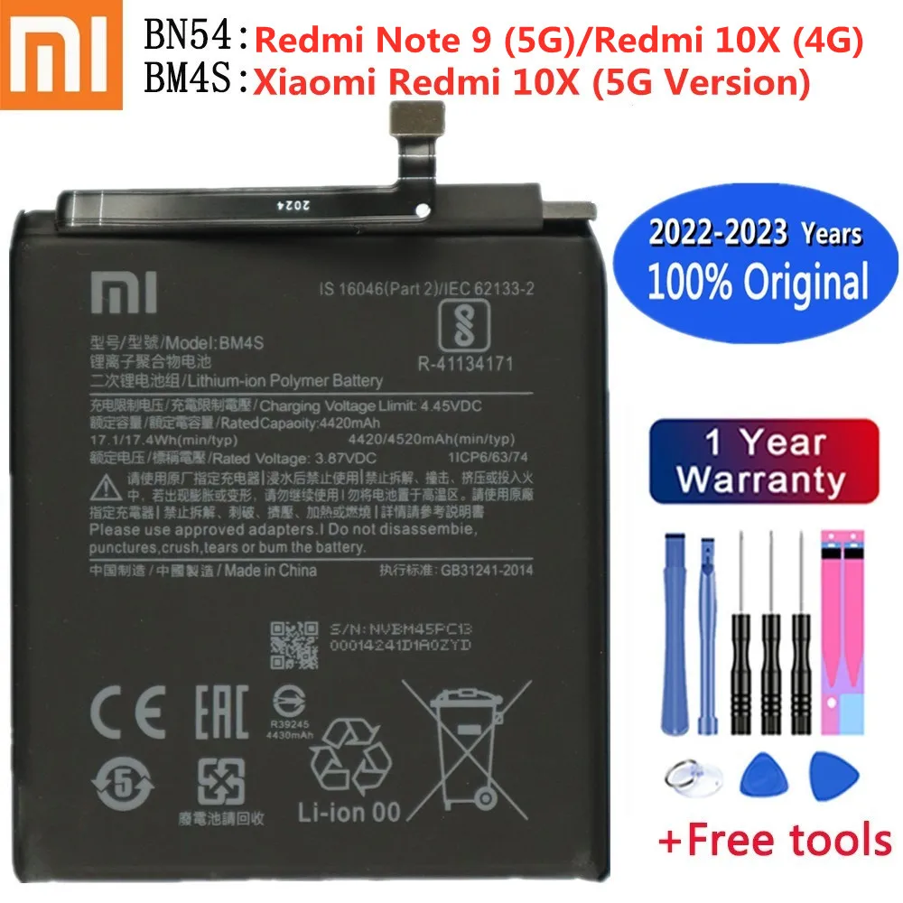 

100% Original Battery BM4S BN54 For Xiaomi Redmi Note 9 5G / Redmi 10X 5G / Redmi 10X 4G version / Note9 Phone Battery Bateria
