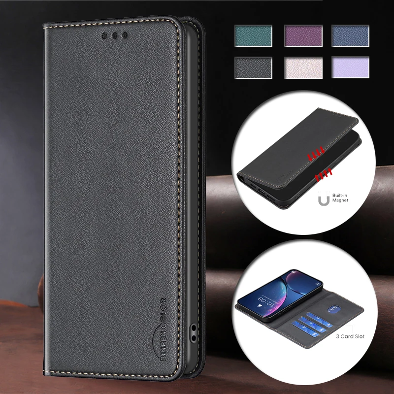 Luxury Leather Flip Phone Case - Solid Color Wallet Bag Cover