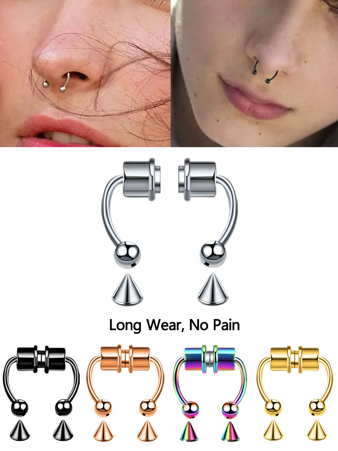 thumbnail image 2 of Buy LELEBEAR Agnetic Septu Nose Ring Horseshoe Rings, Fake Nose Ring 2 of 10