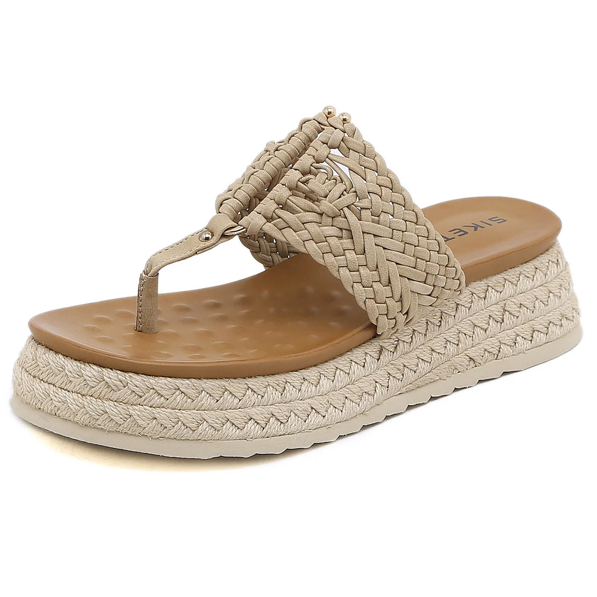 New 2023 Spring And Summer Clip Sandals Non-slip Simple Roman Thick Soled Hemp Rope Woven Large Women's Sandals