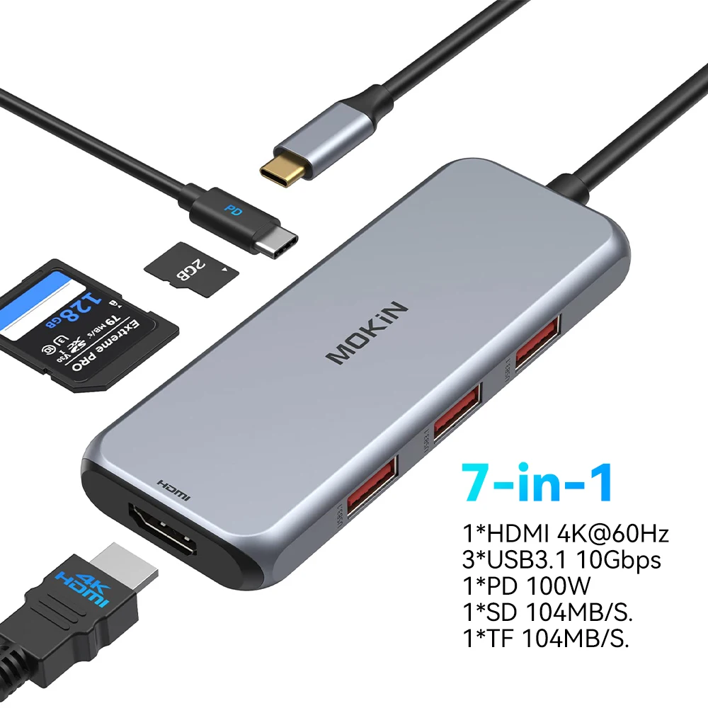 Adaptador multipuerto USB C Hub Mac Dongle para MacBook Pro/Air con puerto  HDMI 4K, Gigabit Ethernet, 2 USB, lector de tarjetas TF/SD, USB-C 100W PD y