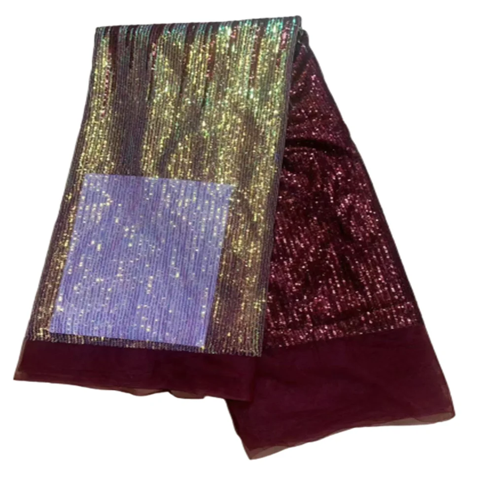 

Fashion African lace fabric 2023 latest Burgundy Indian sari fabric high quality tulle sequin lace wedding fabric