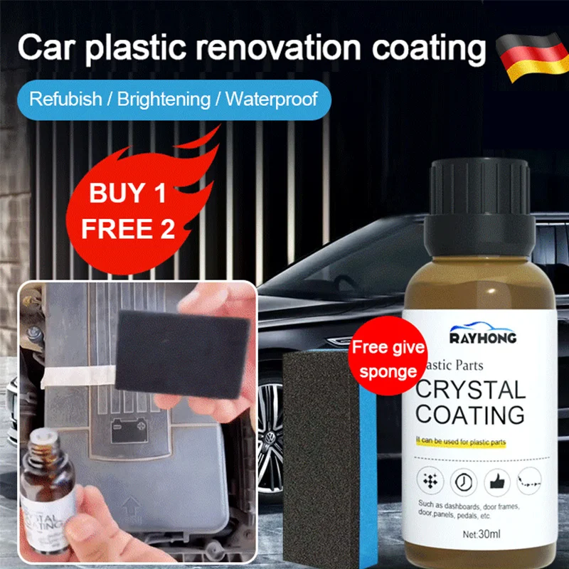 Crystal Coating for Car Plastic Parts, Plastic Parts Crystal Coating with Sponge, Plastic Repairer for Cars Resists, Long Duration, Easy to Use, Great