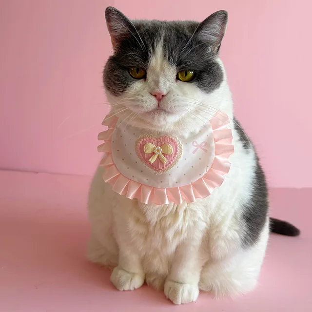 Cat Bib Lolita Style Cute Polka Dot Pet Neck Decoration Cat Role-playing Clothing Drool Bib Fabric Scarf 3