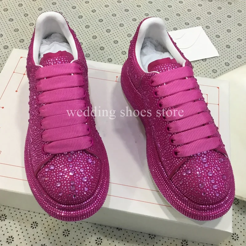 

Rose Red Women's Fully-jewelled Casual Shoes Glitter Four Seasons Ins Trend Version Fashion Thick Sole Sneaker Shoes Flat Shoes