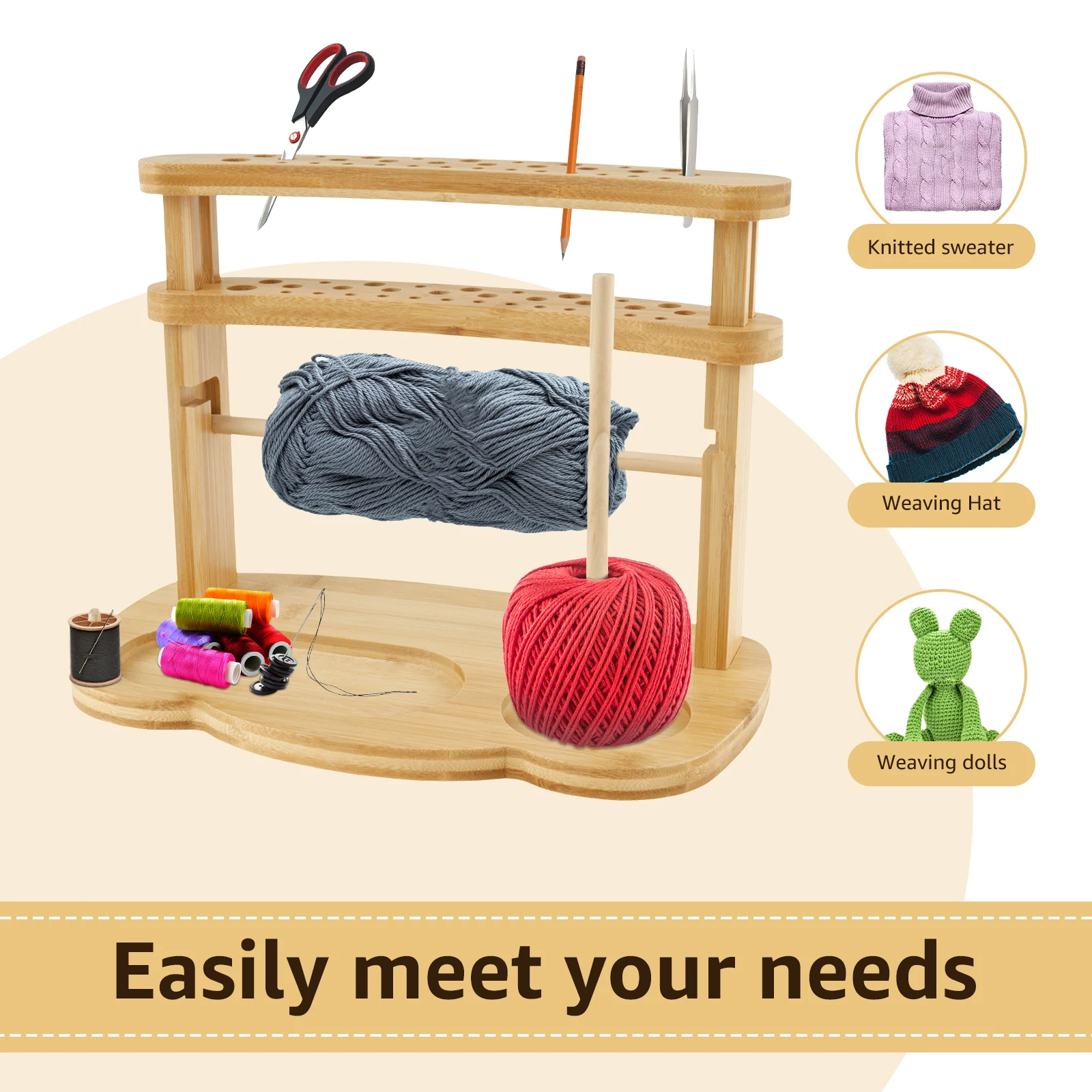 Wooden Yarn Holder Spinning Knitting Tools with Slots Stable Crochet Yarn Holder Sewing Thread Organizer Crochet Supplies