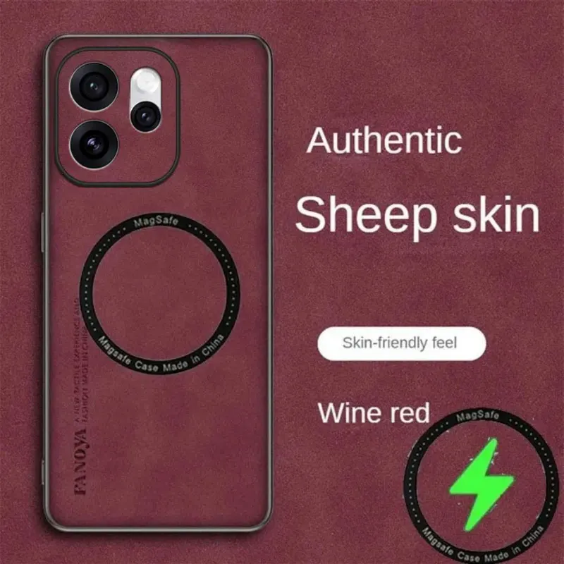 Sheepskin PU Leather Shockproof Back Case with Magnetic Wireless Charging and TPU Soft Frame Cover