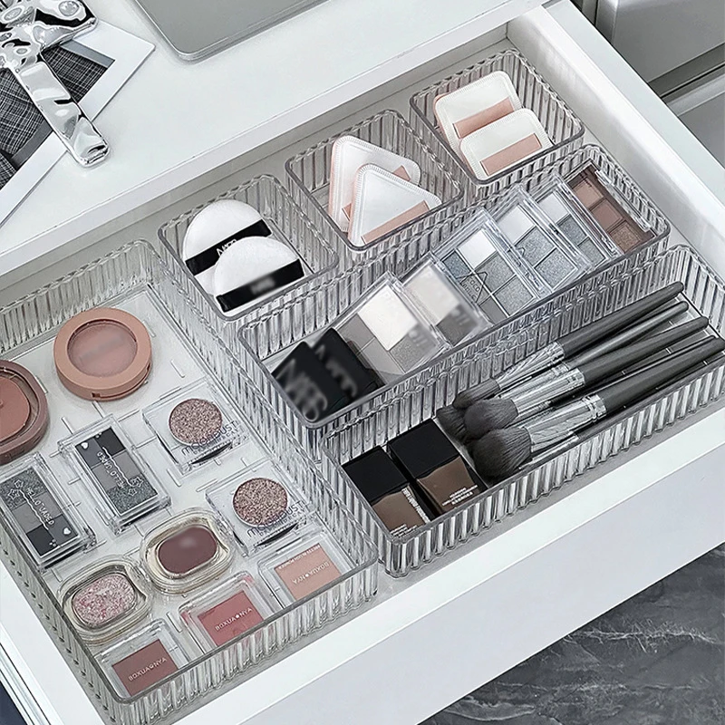 Clear Drawer Organizers Bins, Stackable Makeup and Vanity Drawer Organizer Trays, Acrylic Bathroom Drawer Storage Containers 3