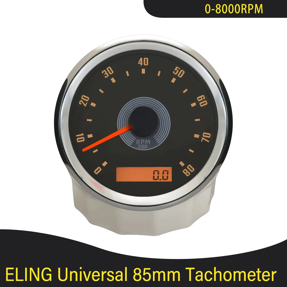 

Universal 85mm 0-8000RPM Tachometer with LED Hourmeter Adjustable Red Yellow Backlight for Motorcycle Boat Car 12V 24V
