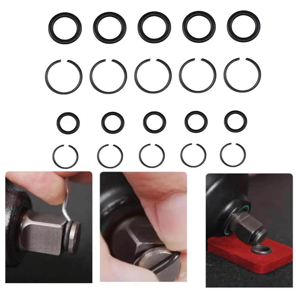

10 Sets Of Pneumatic Impact Wrench Socket Retainer Rings With O-Ring 1/2 3/8 Air Impact Wrenches Socket Fixing Ring Air Tools