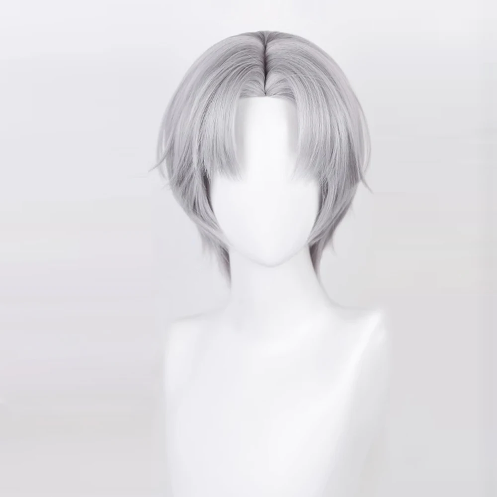 RANYU Anime Game Cosplay Grey Middle Part Wig Synthetic Short Straight Fluffy Hair Heat Resistant Wig for Party