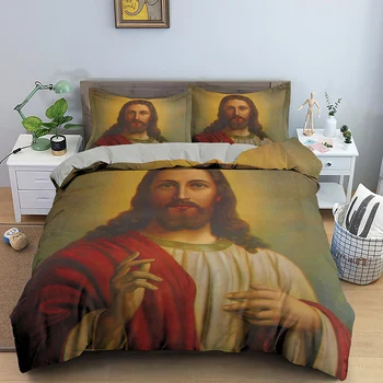 Funda nórdica de Jesús 3D, juego de cama de Jesús sagrado cristiano, funda de edredón adecuada para ropa de cama cristiana de Jesús, Dios bendiga 1