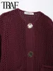 TRAF Autumn Winter Knitted Cardigans For Women Casual Button Long Sleeve Female Sweater 2024 Fashion Loose Lady Cardigans Coat 4