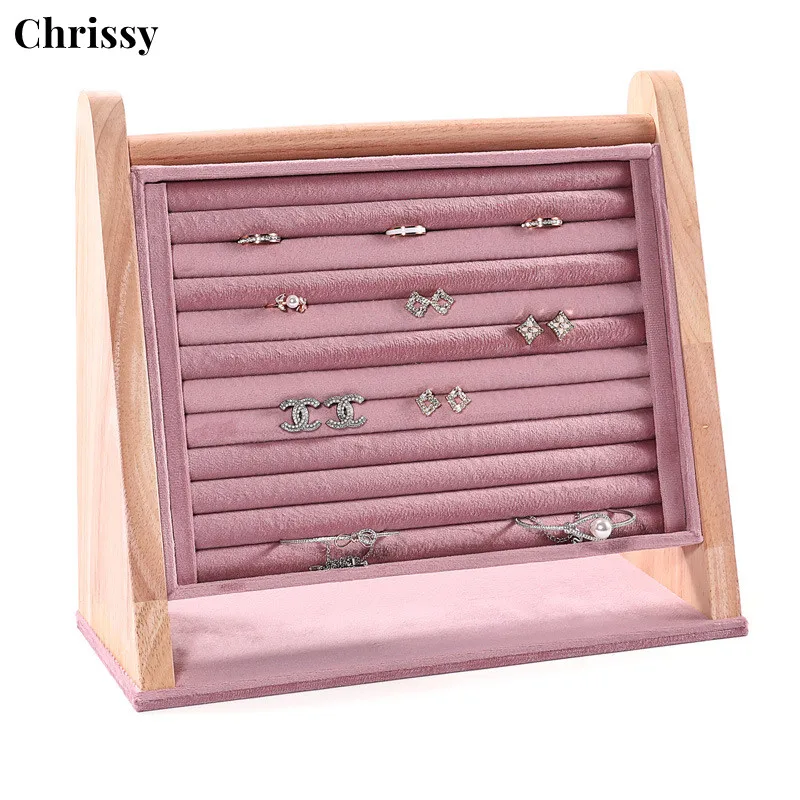 Solid Wood Display Rack Ring Earrings Display Stand Home Storage Jewelry Display Rack solid wood ring earrings display rack customized name logos fashion jewelry cufflinks organizer holder showcase ring earring