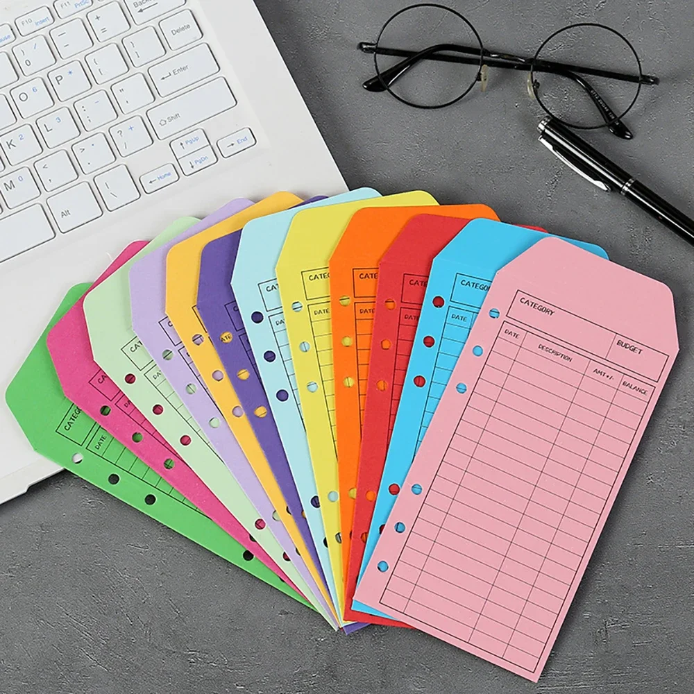 12pcs Budget Planner Envelopes Colorful Vertical Layout Holepunched Bill Organizer Cardstock Cash Envelope for Money Saving