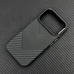 Ultrathin Carbon Fiber Texture Magnetic Case with Alloy Lens and Wireless Charging Compatibility - iPhone 17 (Black AA)
