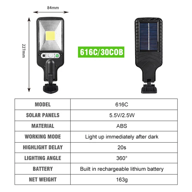 Super Bright Solar Street Lights Outdoor Solar Lamp With 3 Light Mode Motion Sensor Wall Lighting for Garden Patio Path Yard 616C