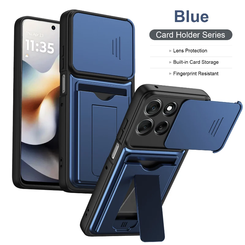Solid Color Wallet Phone Case with Card Slot and Stand Feature