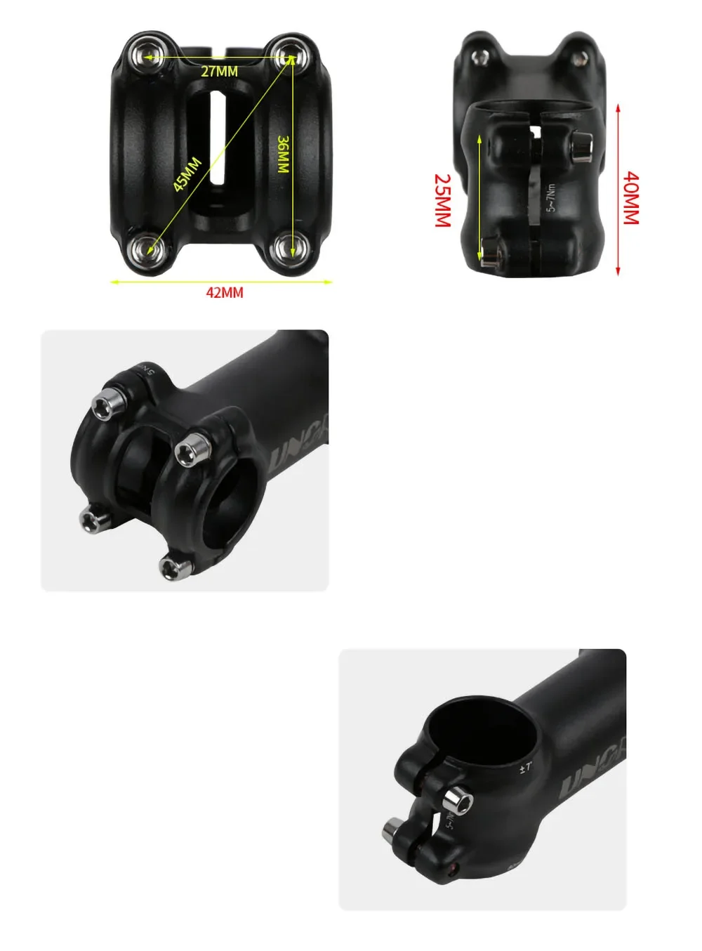 Description Picture 4 of item2022 UNO Ultralight Aluminum Alloy MTB Bike Stem 28.6*25.4mm 60-130mm +/- 7Degree Handlebar Stem Cycling Bike Accessories