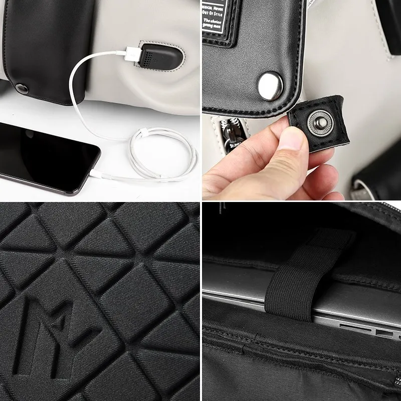 High Quality Leather Backpack Men With USB Charging Casual Travel Waterproof Backpack 15.6inch Laptop Mochilas For Teenagers waterproof backpack mens backpack