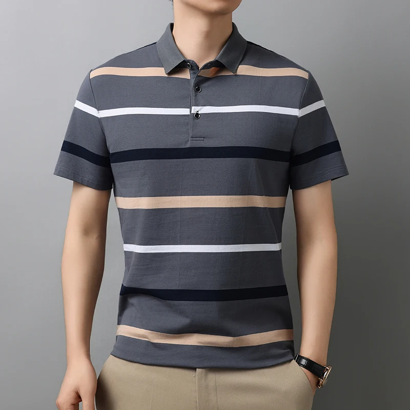 

Summer Contrasting Colors Striped T-shirts Men's Clothing Business Casual Spliced Polo-Neck Straight Short Sleeve Polo Shirts