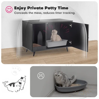 Redlife Cat Hidden Litter Box Enclosure Furniture Storage Cabinet w/ Cat Scratcher &Wooden House Side End Table&Pet Crate House 4