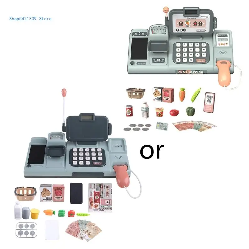 

85WA Toy Cash Register with Scanner Toddler Cash Register Toy for Kids with Real Calculator for Play Money Credit Card Reader