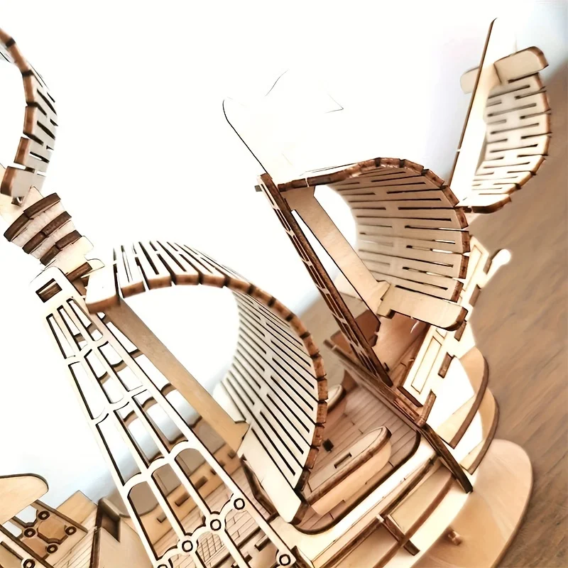 3D DIY Wooden Puzzle Mechanical Toy - Handmade Ship Model Ornament and Christmas Gift