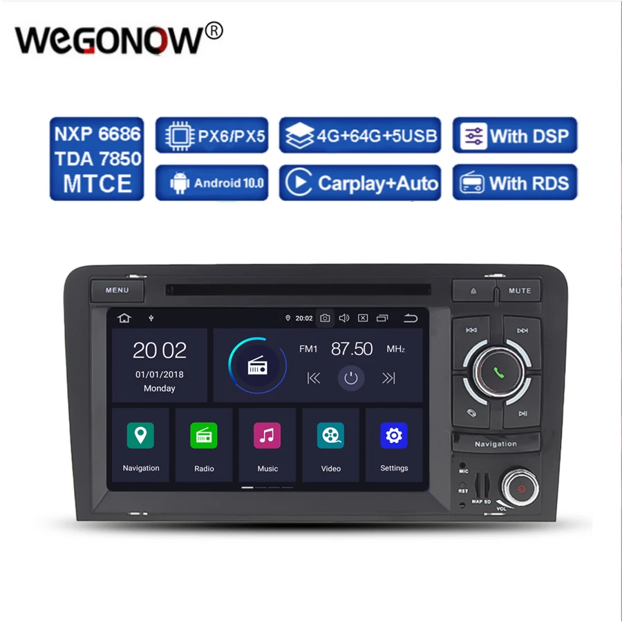 Фото Автомобильный DVD-плеер DSP PX6 IPS Android 11 4 Гб 64 Гб GPS карта Bluetooth 5,0 RDS радио Wifi для Audi A3 2002-2010 2011 S3 №1