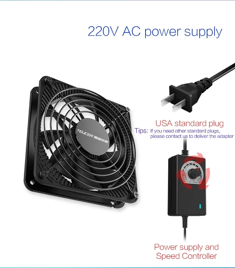 Description Picture 6 of itemTEUCER 3000RPM 120MM Large Air Volume 220V Btc Mining Machine Workstation Cabinet Server Case Cooling System Fan with Adapter