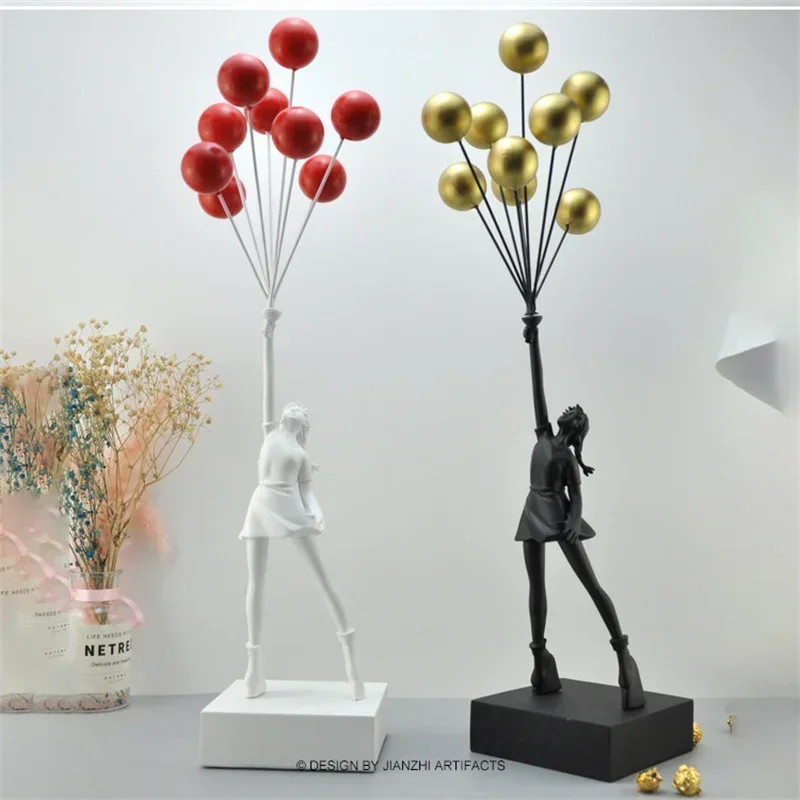 

Nordic Creative Flying Balloon Girl Resin Statue Banksy Abstract Sculptures Figurines Living Room Desk Decor Home Decorations