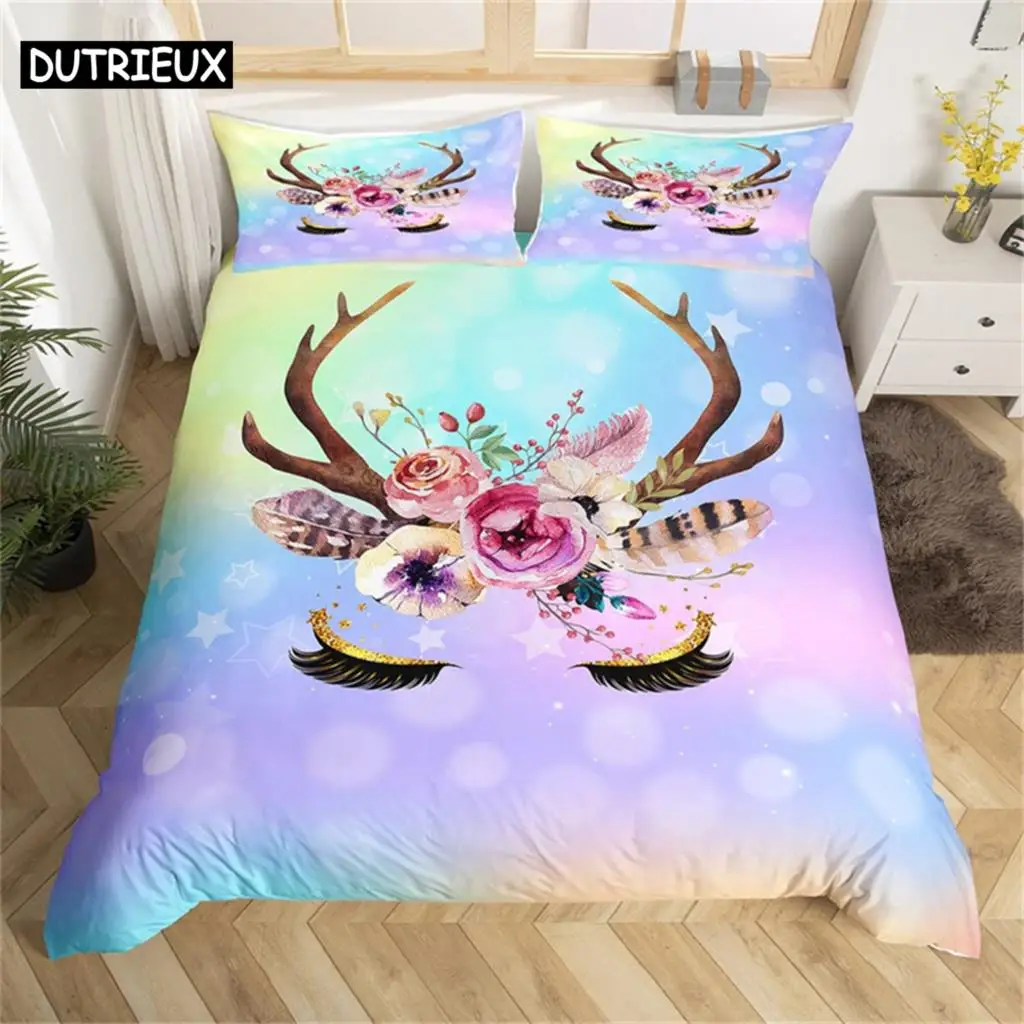 

Colorful Luminous Unicorn Print Bedding Set 3D Cartoon Animal Pattern Duvet Cover Bedroom Decor With Pillowcases For Girls Gift