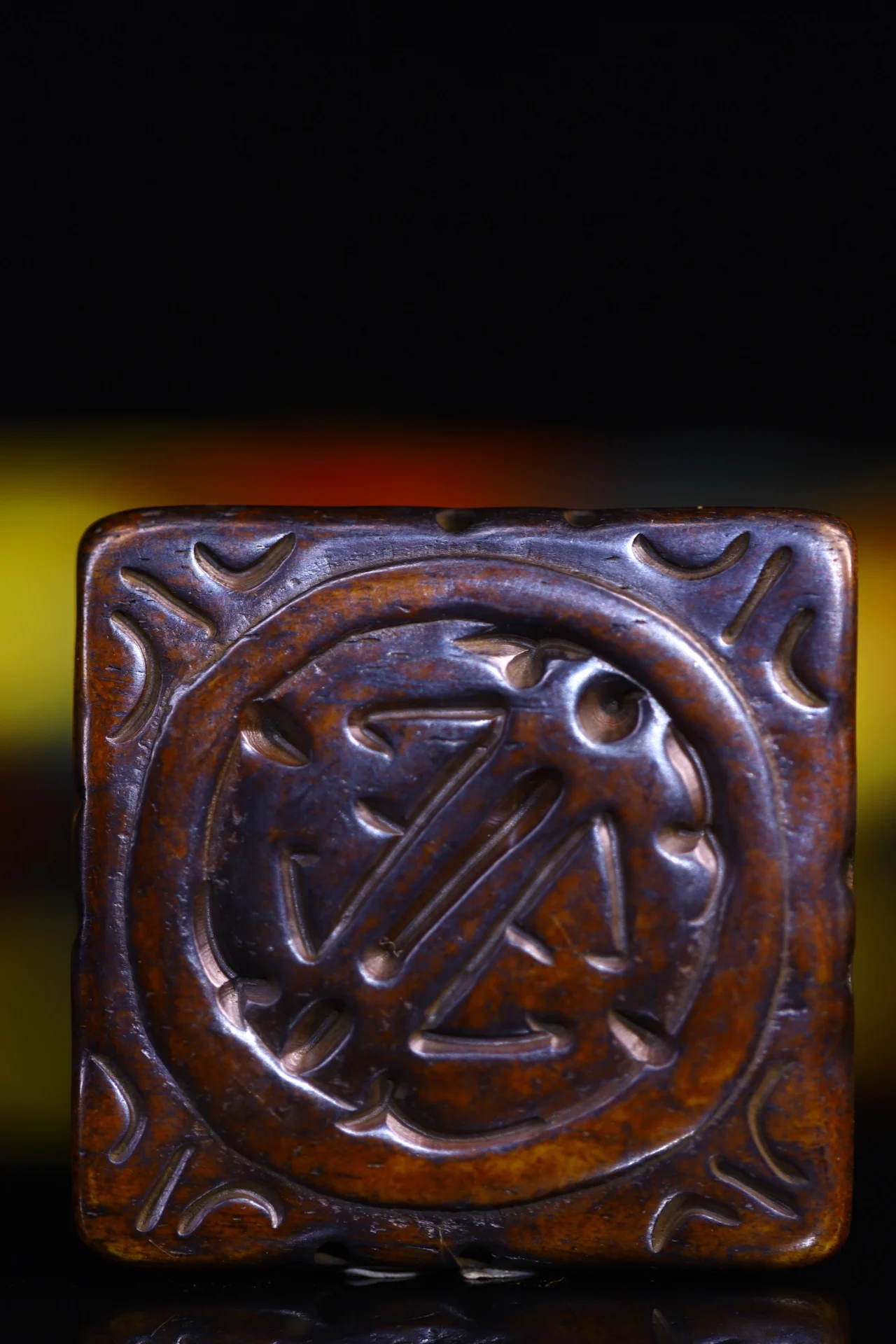 

2"Tibetan Temple Collection Old Gabbra Kapala Buddhist symbol pattern Buddha Card Pendant Amulet Dharma Town house Exorcism