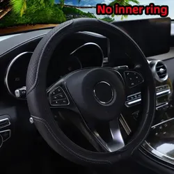 Premium Embossed Leather Steering Wheel Cover (14.5-15 Inch) (Black gray)