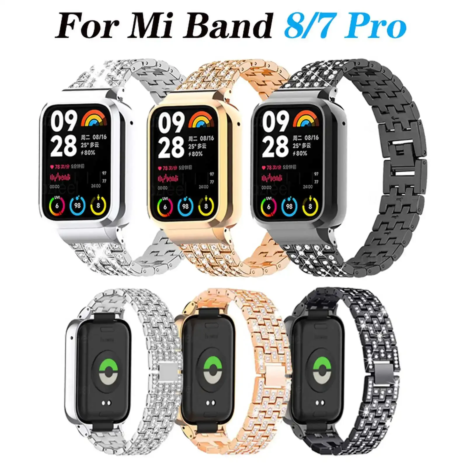 

Diamond Strap for Xiaomi Mi Band 8 7 pro Metal Case Replacement Wristband Bracelet for Xiomi miband 8pro Smart Band Accessories