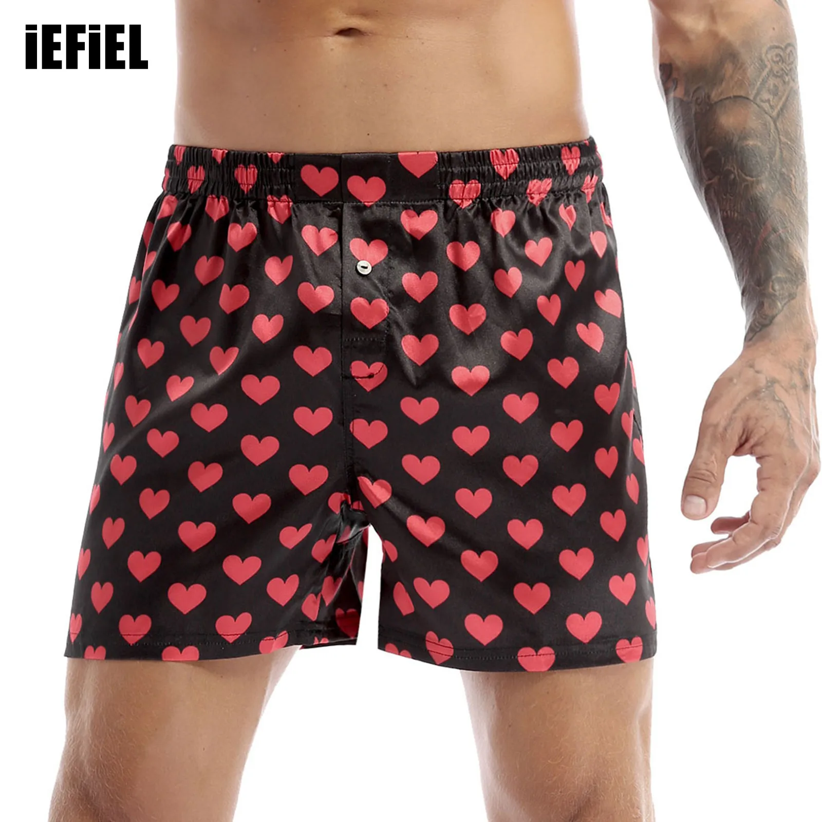 Mens Cute Love Heart Print Classic Soft Boxer Shorts Lightweight Loose Sports Lounge Short Pants men print ice silk long leg shorts convex pouch underwear briefs boxer underpants boys sports gym smooth шорты мужские