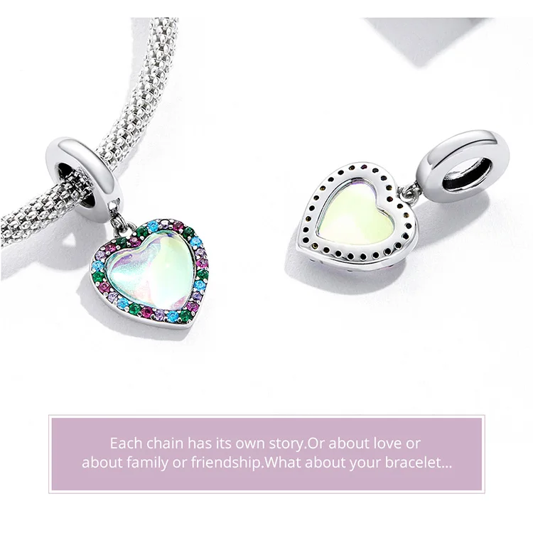 BAMOER 925 Sterling Silver Colorful Heart Glass Charm Colorful Simple Demon Eye Pendant for Original Bracelet Bangle DIY Jewelry earrings