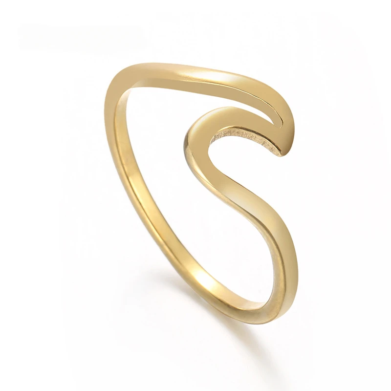 Stainless Steel Wave Rings For Women Men Simple Design Sea Wave Shape Size 5-10