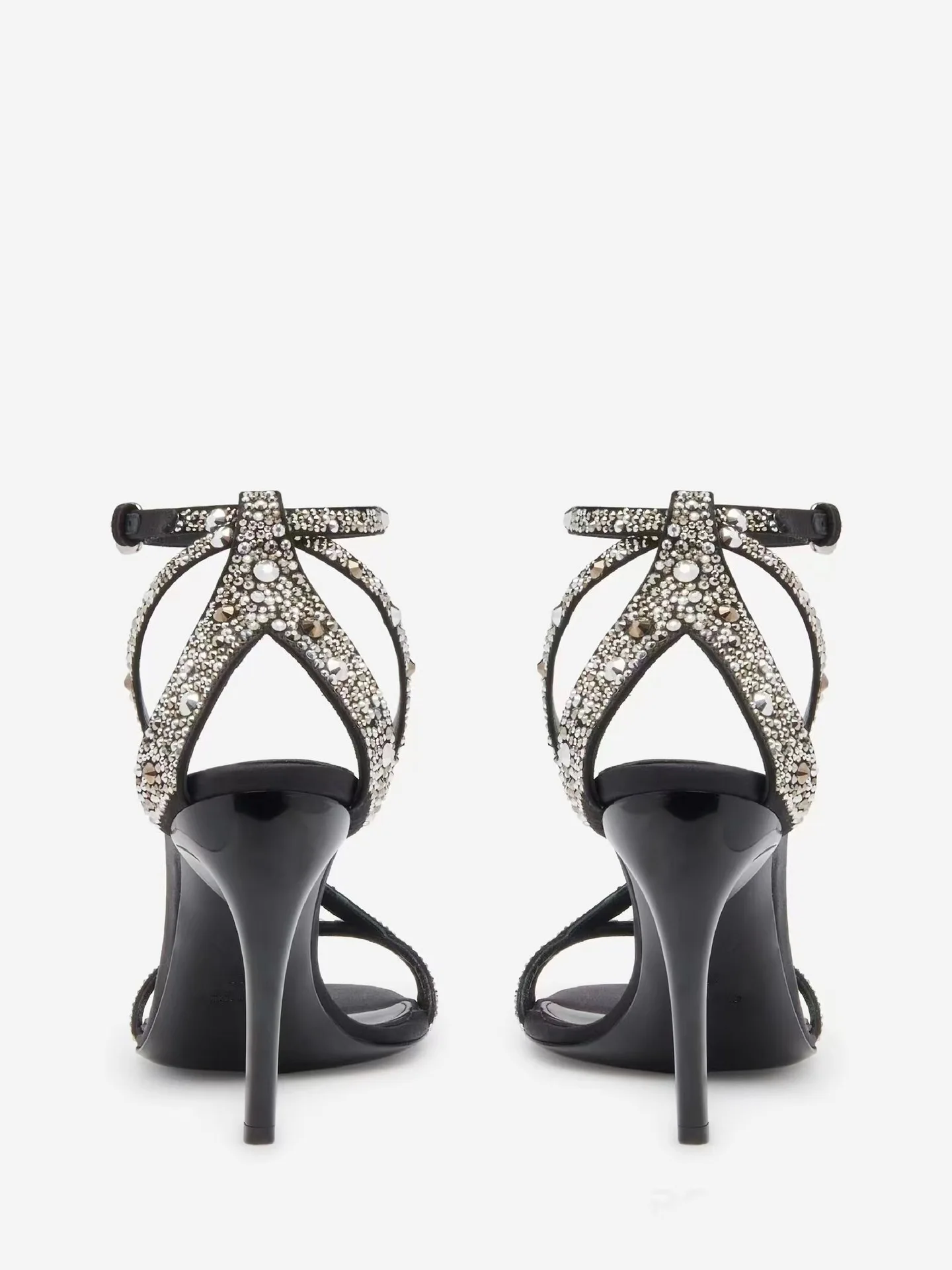 New Round Head Rhinestones with A Straight Buckle and Irregular Heel, Exposed Toe High Heels, Fashionable Large Hollow Sandals