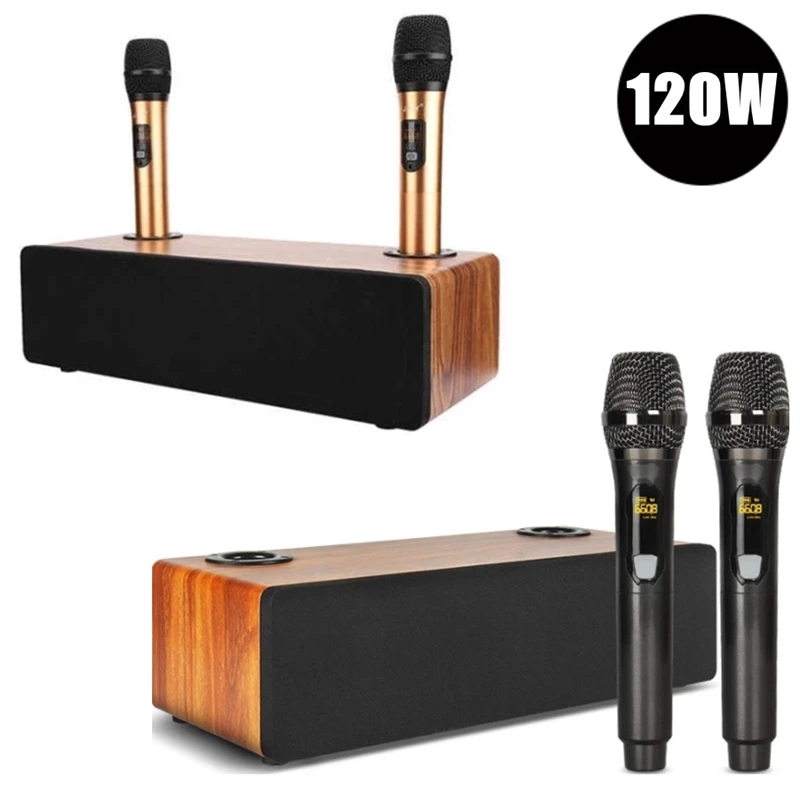 ding Filosofisch Een deel TV 3.2 Draadloze Microfoons Karaoke Audio Set 120W Houten Blueteeth  Computer Speaker Thuisbioscoop Systeem Ktv Zingen Sound Box| | - AliExpress