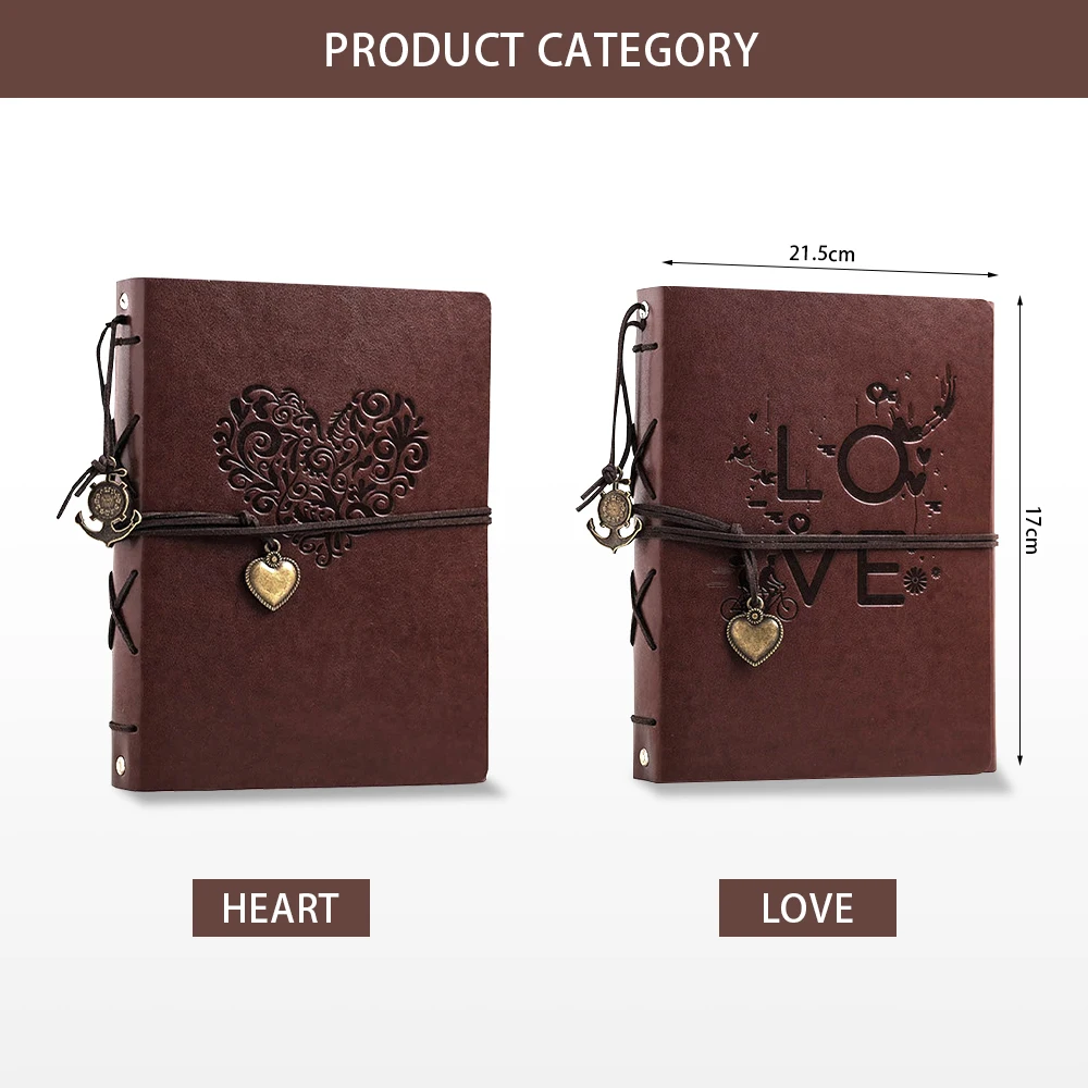 Love Photo Album Leather Album Memories Book Refillable Black Pages Kraft Papper Albums Photo Scrapbooking 30 Sheets (60 pages) for Photo Album