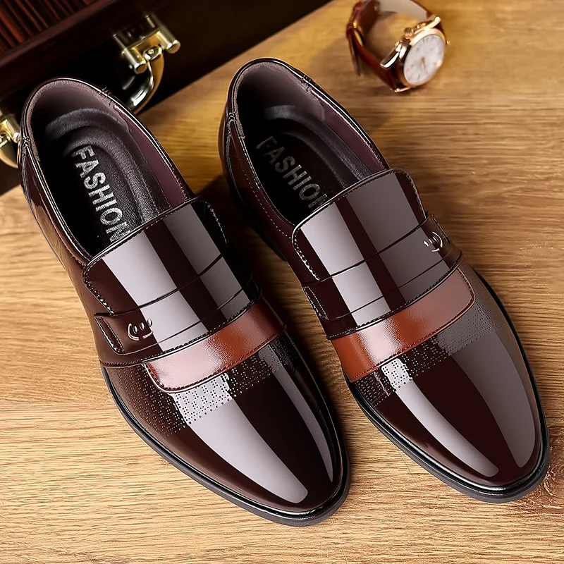 Leather Shoes Men Casual Business Dress Shoes Slip on Office Oxford Shoe Soft-Soled Wedding Footwear Office Classic