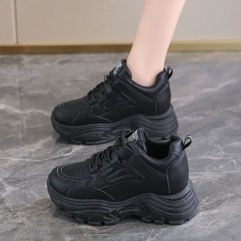 Women shoes Casual sneakers Women sneakers White Platform Women's Sneakers Autumn Lace-Up Thick Bottom Sports Shoes Woman Pu Leather Breathable Walking Shoes Female
