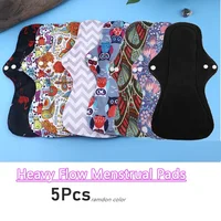 Bamboo Charcoal Washable Menstrual Pads Women Cloth Pads for Heavy Periods Reusable Sanitary Napkin Set 5Pcs XL Sanitary Towels 2