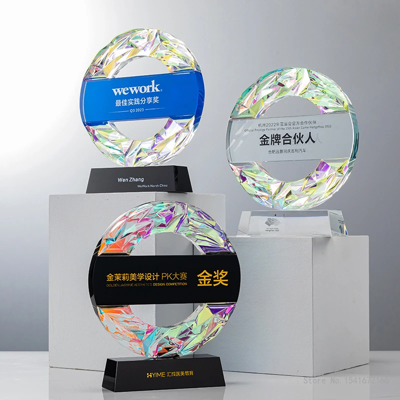 Customized Circular Crystal Trophy Company Annual Meeting Excellent Employee Souvenirs Home Decoration Craft Lettering Medal 1Pc