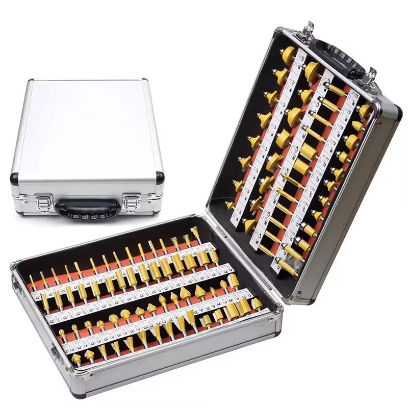 For Electric Edge Trimmer 100Pcs/set 1/4" Shank 6.35Mm Tungsten Carbide Router Drill Bit Woodworking Router Set carpentry suit
