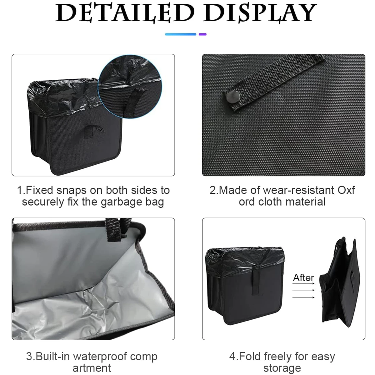 Car Trash Can 6.5L Adjustable Strap Waterproof Foldable Portable Organizer Bin