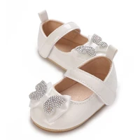 Newborn Bow Princess Shoes Soft Leather Anti Slip Rubber Sole Baby Walking Shoes White Girls Outdoor Small Leather Shoes 4